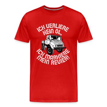 Ich verliere kein Öl - Unimog - Offroad - Oldtimer - Männer Premium Bio T-Shirt - Rot - Vorne - Damien (186cm)