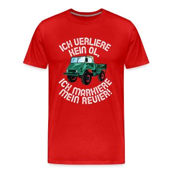 Ich verliere kein Öl - Unimog - Offroad - Oldtimer - Männer Premium Bio T-Shirt - Rot - Vorne - Damien (186cm)