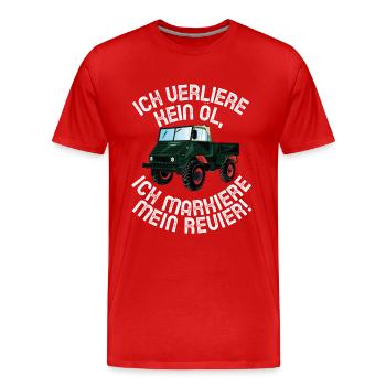 Ich verliere kein Öl - Unimog - Offroad - Oldtimer - Männer Premium Bio T-Shirt - Rot - Vorne - Damien (186cm)