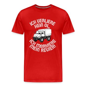 Ich verliere kein Öl - Unimog - Offroad - Oldtimer - Männer Premium Bio T-Shirt - Rot - Vorne - Damien (186cm)