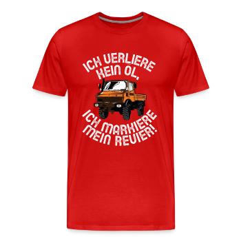 Ich verliere kein Öl - Unimog - Offroad - Oldtimer - Männer Premium Bio T-Shirt - Rot - Vorne - Damien (186cm)
