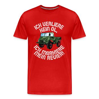 Ich verliere kein Öl - Unimog - Offroad - Oldtimer - Männer Premium Bio T-Shirt - Rot - Vorne - Damien (186cm)