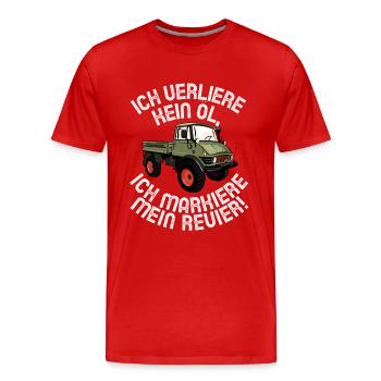 Ich verliere kein Öl - Unimog - Offroad - Oldtimer - Männer Premium Bio T-Shirt - Rot - Vorne - Damien (186cm)
