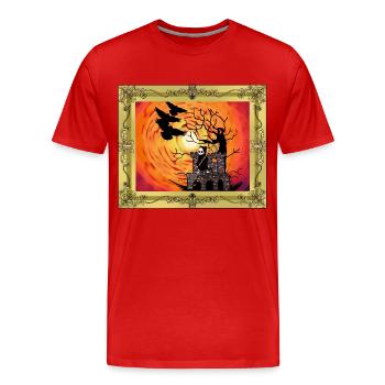 Moyen Age Château Sorcière Heure Halloween Horreur - T-shirt bio Premium Homme - rouge - Devant - Damien (186cm)