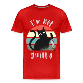 Je suis innocent, chat avec couteau - T-shirt bio Premium Homme - rouge - Devant - Damien (186cm)