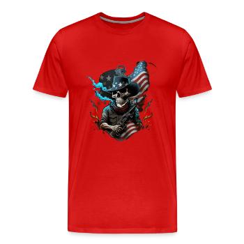 Skelett mit Gewehr, amerikanische Flagge - Männer Premium Bio T-Shirt - Rot - Vorne - Damien (186cm)