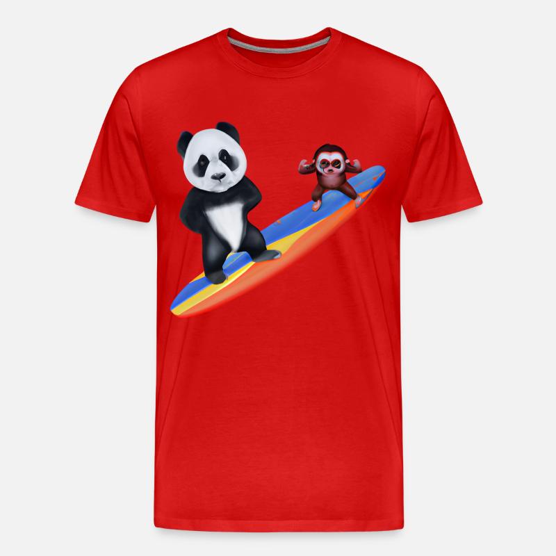 Surfender Panda und Affe - Männer Premium Bio T-Shirt - Rot