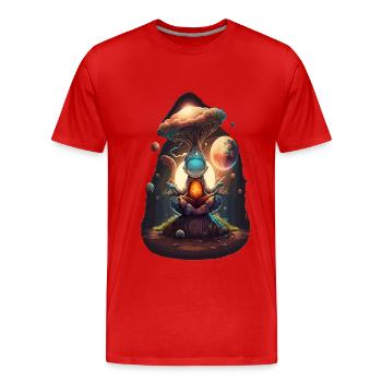 Alien Buddha Spirit Galaxy Yoga Meditation - Men's Premium Organic T-Shirt - red - Front - Damien (186cm)
