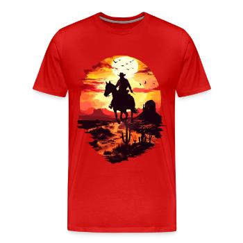 Cowboy Pferd Wild West Western Reiten Wildnis USA - Männer Premium Bio T-Shirt - Rot - Vorne - Damien (186cm)