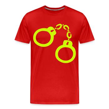 Handcuffs Yellow - Men's Premium Organic T-Shirt - red - Front - Damien (186cm)