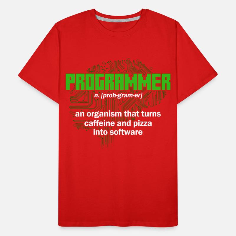 Turns caffeine and pizza into software Software-En Men's Premium Organic T-Shirt