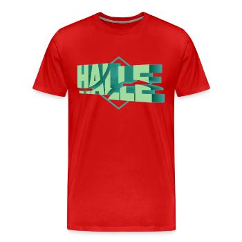 Halle Germany City 3D Font Skyline - Men's Premium Organic T-Shirt - red - Front - Damien (186cm)