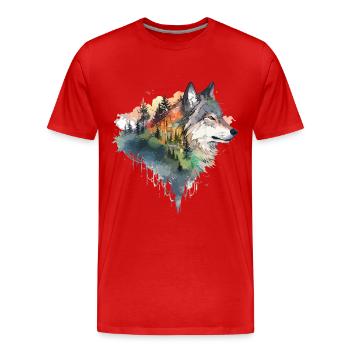 Wolf Wolfskopf Natur Wildnis Wald Bäume Kunst - Männer Premium Bio T-Shirt - Rot - Vorne - Damien (186cm)