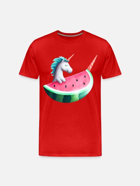 Wassermelonen Einhorn - Männer Premium Bio T-Shirt - Rot