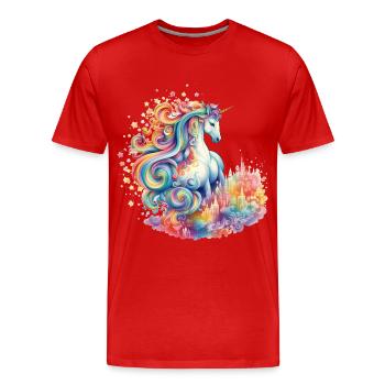 Une licorne veille sur la ville - T-shirt bio Premium Homme - rouge - Devant - Damien (186cm)