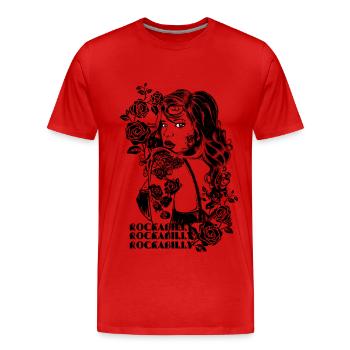 Rose Rockabilly Girl (2) - Men's Premium Organic T-Shirt - red - Front - Damien (186cm)