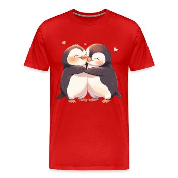 Pingouin Coeur Amour Mignon Câlin Pingouin Amour - T-shirt bio Premium Homme - rouge - Devant - Damien (186cm)