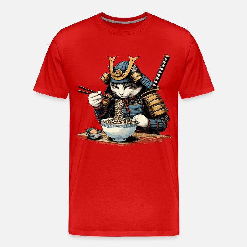 Samurai Cat Ramen Ukiyo-e - Men's Premium Organic T-Shirt - red