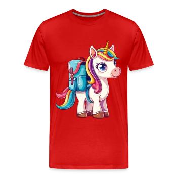 École Licorne Cartable Sac Scolaire Inscription Étudiant - T-shirt bio Premium Homme - rouge - Devant - Damien (186cm)
