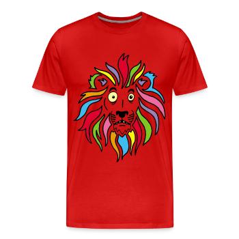 Lion et crinière multicolore - T-shirt bio Premium Homme - rouge - Devant - Damien (186cm)