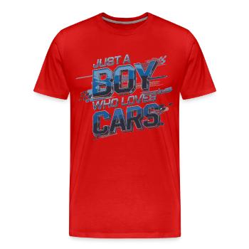 Juste un garçon qui aime les voitures – pour les amoureux des voitures - T-shirt bio Premium Homme - rouge - Devant - Damien (186cm)