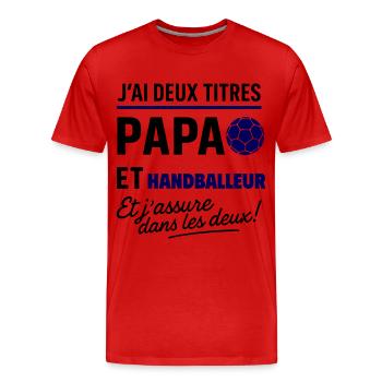 2 titres papa et handballeur,Handball,Sport - T-shirt bio Premium Homme - rouge - Devant - Damien (186cm)