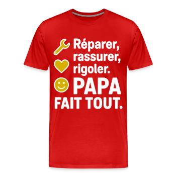 Réparer, rassurer, rigoler. Papa fait tout - T-shirt bio Premium Homme - rouge - Devant - Damien (186cm)