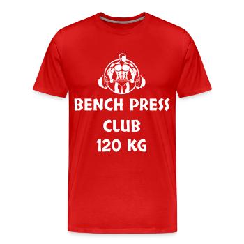 BENCH PRESS CLUB 120 KG - Men's Premium Organic T-Shirt - red - Front - Damien (186cm)