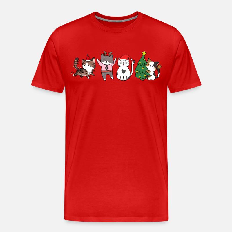 Katze in Weihnachten - Männer Premium Bio T-Shirt - Rot