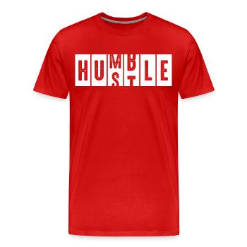 Humble Hustle Distressed Lettering - Men's Premium Organic T-Shirt - red - Front - Damien (186cm)