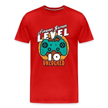 Birthday 10 years gamer level 10 - Men's Premium Organic T-Shirt - red - Front - Damien (186cm)