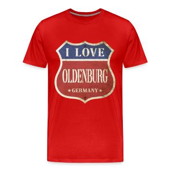 Oldenburg Deutschland Stadt I Love Vintage Retro - Männer Premium Bio T-Shirt - Rot - Vorne - Damien (186cm)