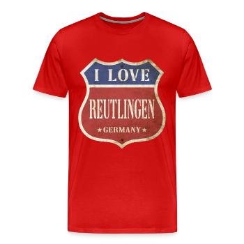 Reutlingen Deutschland Stadt I Love Vintage Retro - Männer Premium Bio T-Shirt - Rot - Vorne - Damien (186cm)