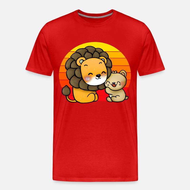 Löwe kuschelt Bär - Männer Premium Bio T-Shirt - Rot
