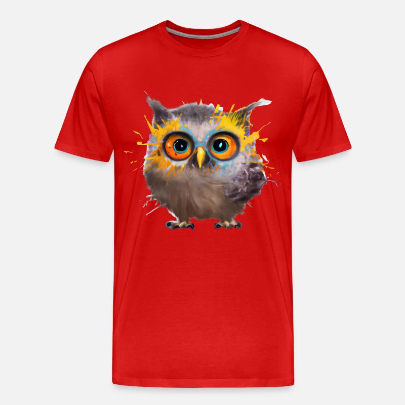Farbenfrohe Eulen-Illustration - Männer Premium Bio T-Shirt - Rot