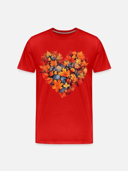 Herbst Herz Herbstlaub - Männer Premium Bio T-Shirt - Rot