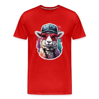 Se rafraîchir avec une casquette de baseball et des lunettes de soleil - T-shirt bio Premium Homme - rouge - Devant - Damien (186cm)