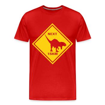 Conception de panneaux de signalisation routière Allosaurus, à l’attention des dinos - T-shirt bio Premium Homme - rouge - Devant - Damien (186cm)