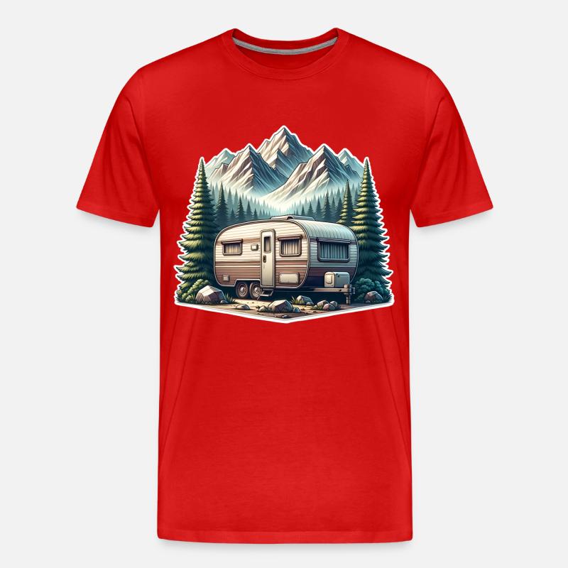 Camping Wohnwagen - Männer Premium Bio T-Shirt - Rot