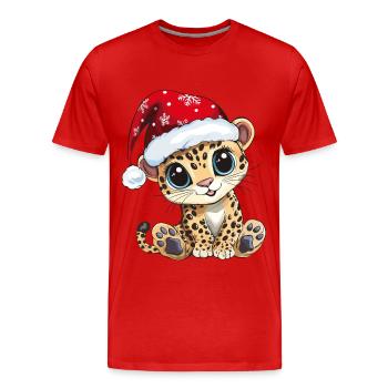 Leopard Christmas Cute Cute Christmassy - Men's Premium Organic T-Shirt - red - Front - Damien (186cm)