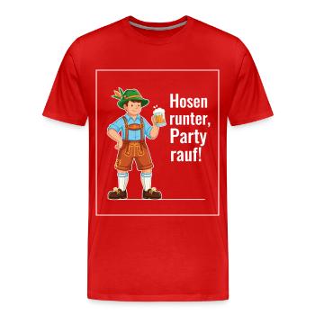 Pants down, party - Men's Premium Organic T-Shirt - red - Front - Damien (186cm)