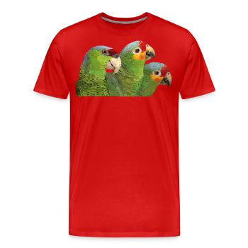 Rotfrontiger Amazonas und lila gekrönter Papagei - Männer Premium Bio T-Shirt - Rot - Vorne - Damien (186cm)
