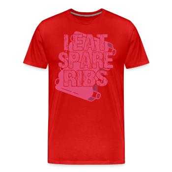 Je mange des côtes levées - T-shirt bio Premium Homme - rouge - Devant - Damien (186cm)