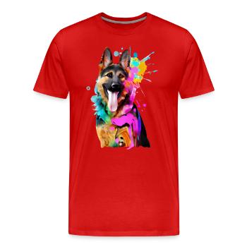 Farbkleckse Schäferhund - Männer Premium Bio T-Shirt - Rot - Vorne - Damien (186cm)