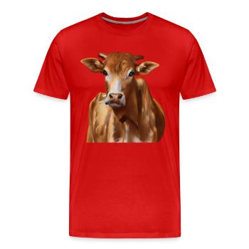 Vache suisse brune - T-shirt bio Premium Homme - rouge - Devant - Damien (186cm)