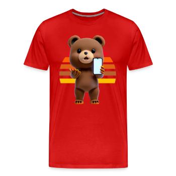 Bear with smartphone - Men's Premium Organic T-Shirt - red - Front - Damien (186cm)