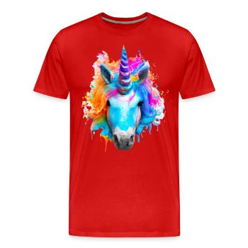 Farbenfrohes Einhorn - Männer Premium Bio T-Shirt - Rot - Vorne - Damien (186cm)