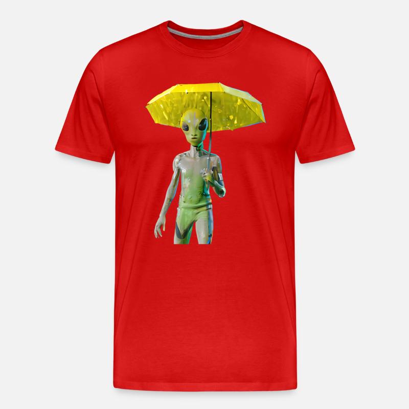 Alien mit Regenschirm - Männer Premium Bio T-Shirt - Rot