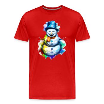 Colorful snowman in the blaze of lights - Men's Premium Organic T-Shirt - red - Front - Damien (186cm)