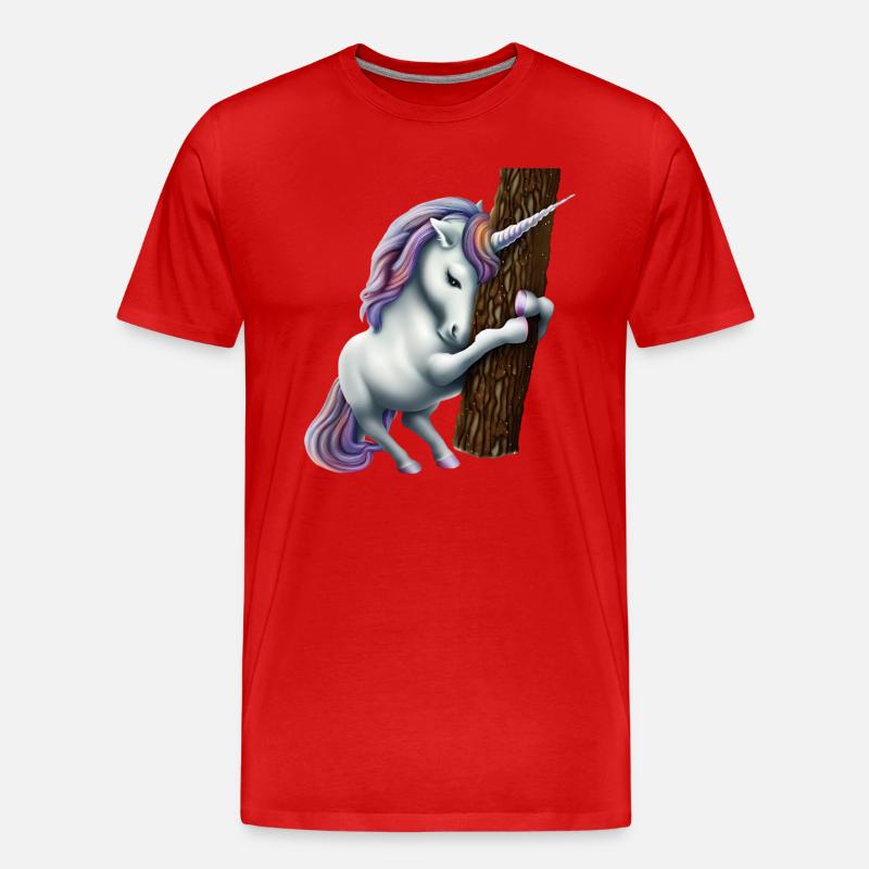Einhorn umarmt Baum - Männer Premium Bio T-Shirt - Rot